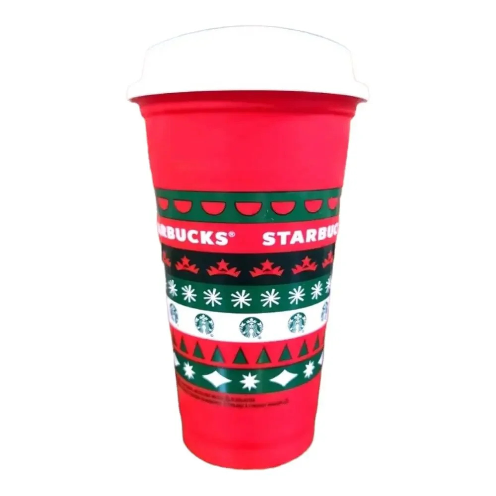 Starbucks 2013 Reusable 16 oz Christmas Holiday Plastic Coffee Cup with Lid